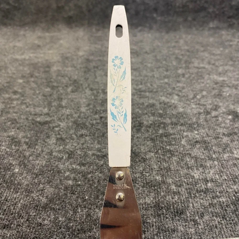 Vintage Blue Cornflower Floral Icing Spatula Stainless Steel USA 11.75 Inch